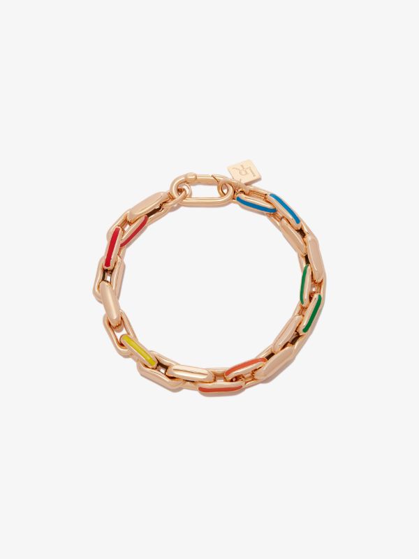 Lauren Rubinski 14K Yellow Gold Small Square Link Rainbow Enamel Bracelet | Browns Bracelets