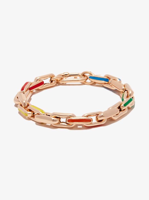 Lauren Rubinski 14K yellow gold small square link rainbow enamel bracelet | Browns Bracelets