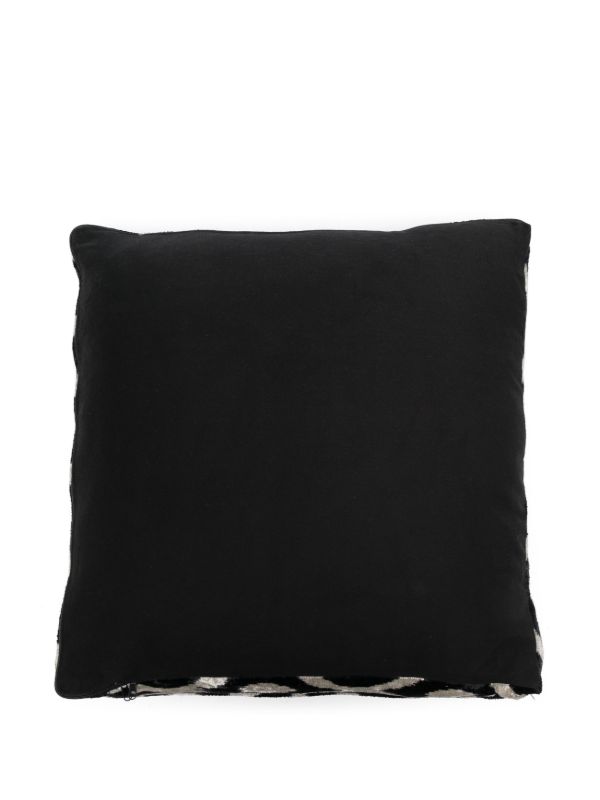 Les-Ottomans Black And Neutral Graphic Print Velvet Floor Cushion | Browns Cushions