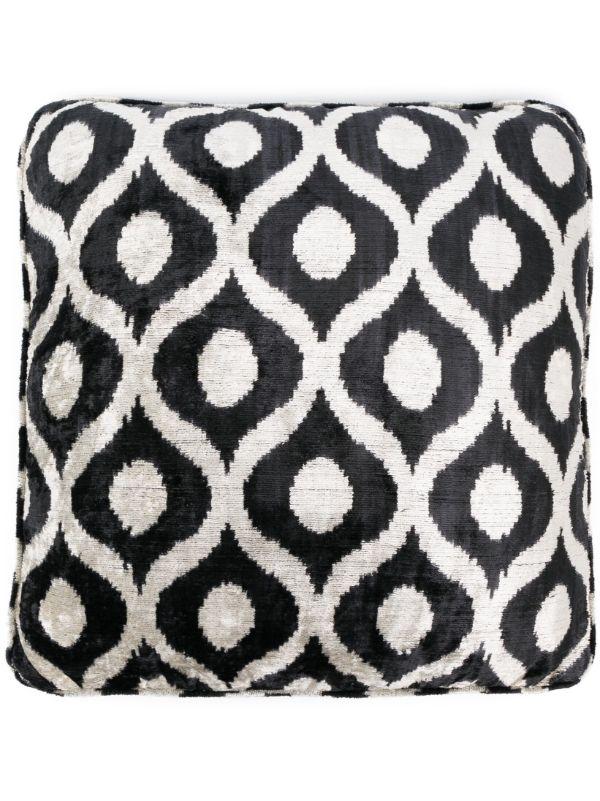 Les-Ottomans Black And Neutral Graphic Print Velvet Floor Cushion | Browns Cushions