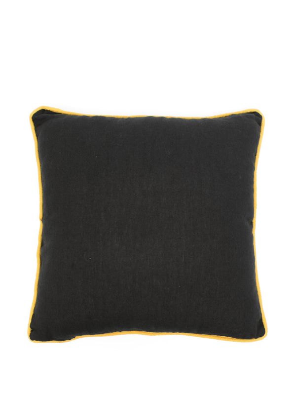 Les-Ottomans Black Palm Tree Linen Cushion | Browns Cushions
