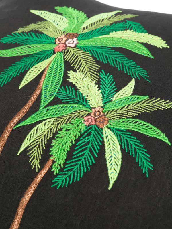 Les-Ottomans Black Palm Tree Linen Cushion | Browns Cushions