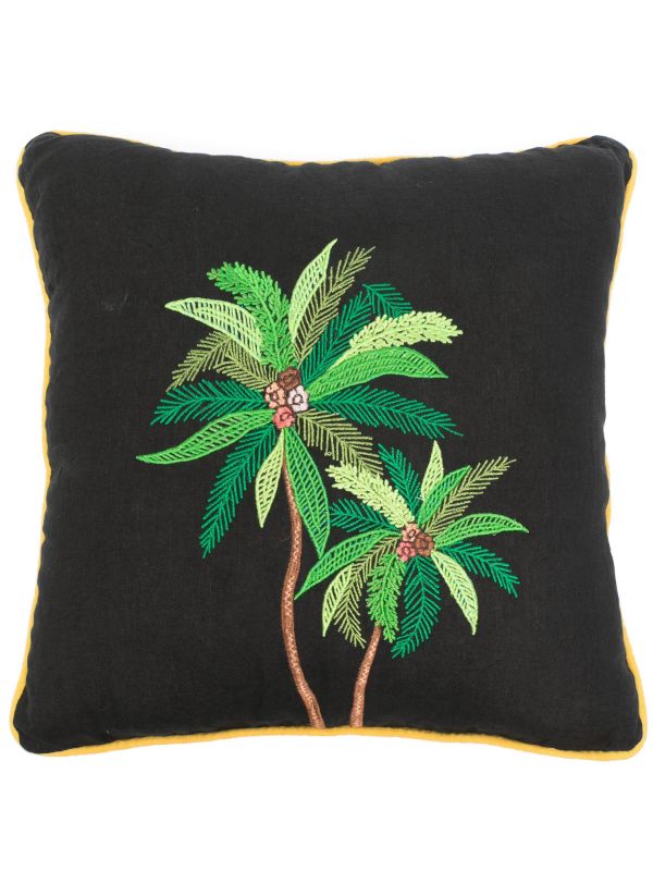 Les-Ottomans Black Palm Tree Linen Cushion | Browns Cushions
