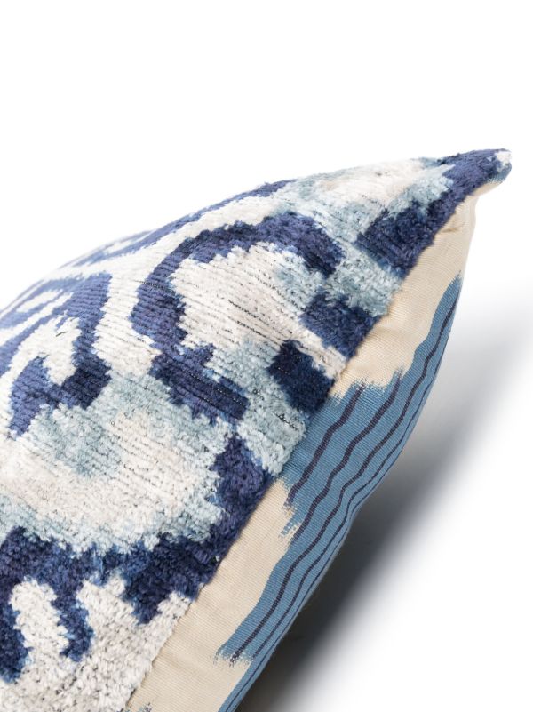 Les-Ottomans Blue Abstract-Print Silk Velvet Cushion | Browns Cushions