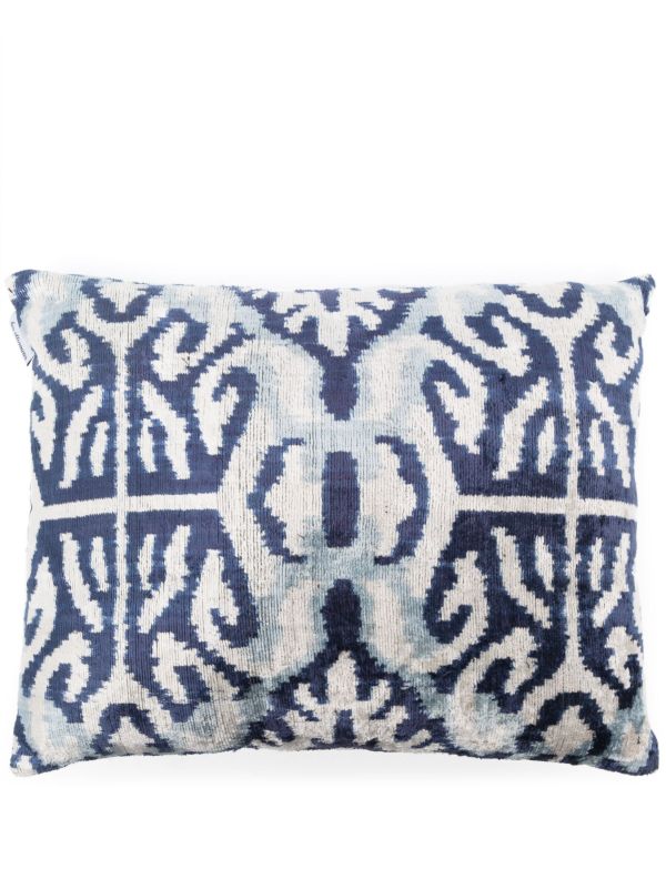 Les-Ottomans Blue Abstract-Print Silk Velvet Cushion | Browns Cushions