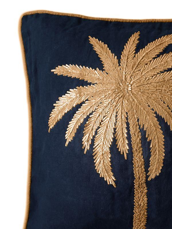 Les-Ottomans Blue Palm-embroidered Linen Cushion | Browns Cushions