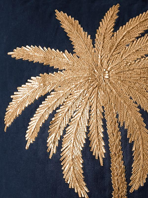 Les-Ottomans Blue Palm-embroidered Linen Cushion | Browns Cushions