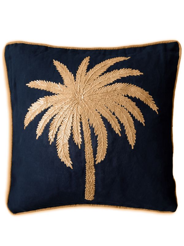 Les-Ottomans blue palm-embroidered linen cushion | Browns Cushions