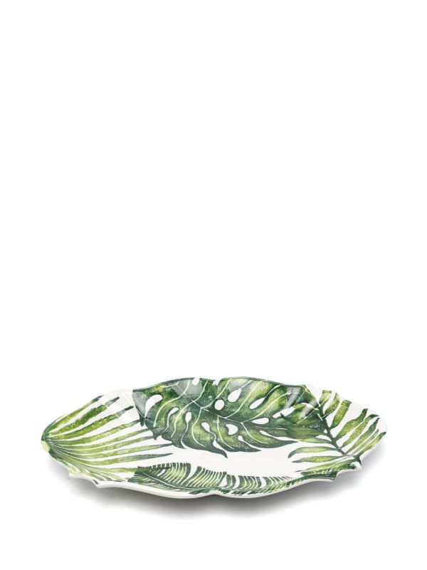 Les-Ottomans Green Leaves Ceramic Tray | Browns Plates & Bowls