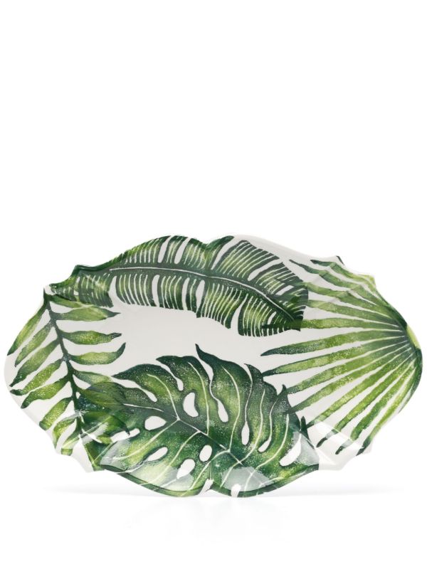 Les-Ottomans Green Leaves Ceramic Tray | Browns Plates & Bowls