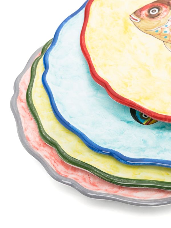 Les-Ottomans Multicolour Fish Collection Ceramic Dinner Plate Set | Browns Plates & Bowls