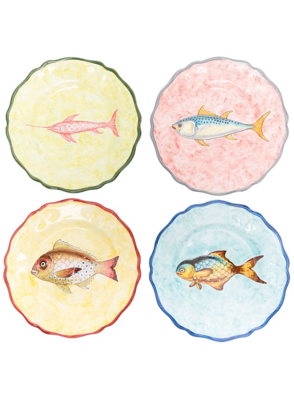 Les-Ottomans multicolour Fish Collection ceramic dinner plate set | Browns Plates & Bowls