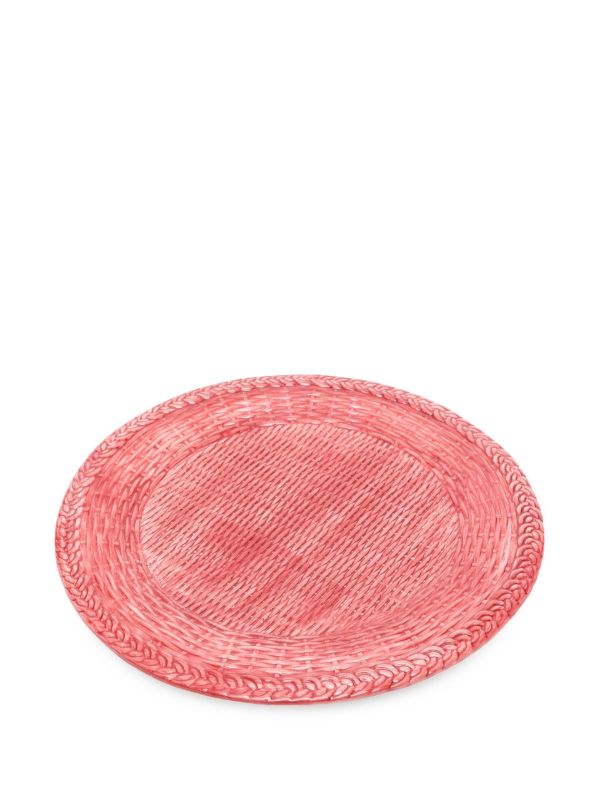 Les-Ottomans Pink Wicker Ceramic Plate Set | Browns Plates & Bowls