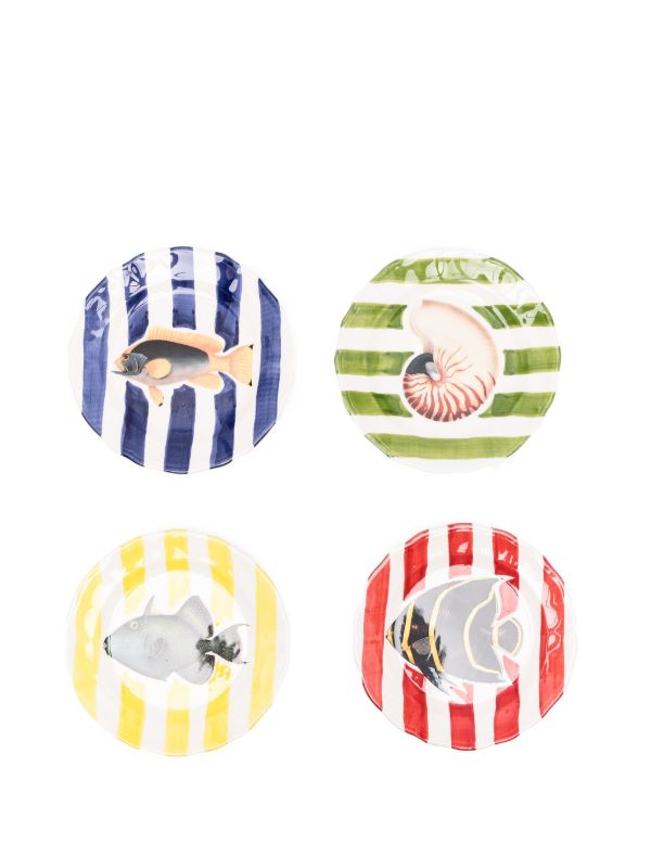 Les-Ottomans Sea Stripes plates (set of four) | Browns Plates & Bowls