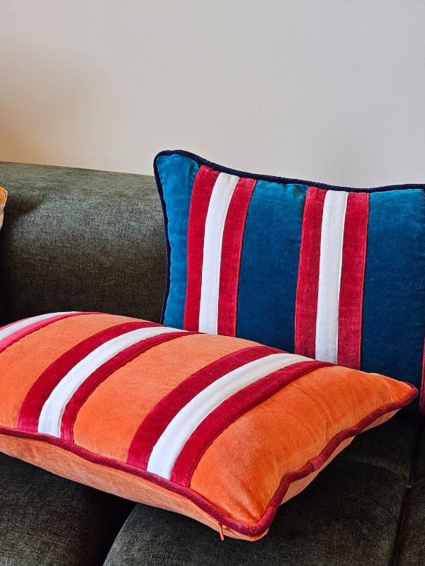 Les-Ottomans Striped Velvet Cushion (60cm X 40cm) | Browns Cushions