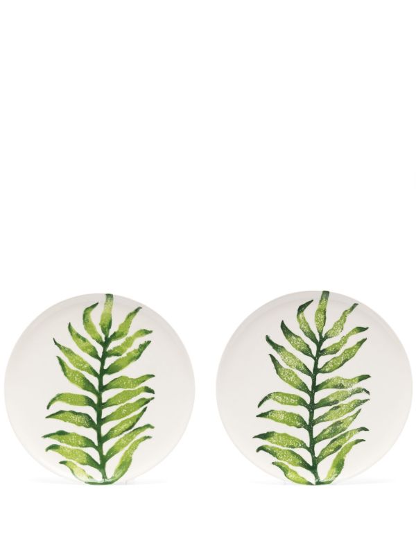 Les-Ottomans White Leaves Ceramic Plates Set | Browns Plates & Bowls
