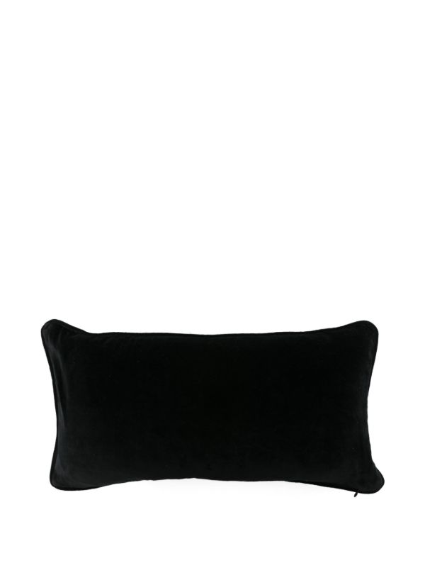 Les-Ottomans X Browns Black Leaf-Embroidered Velvet Cushion | Browns Cushions