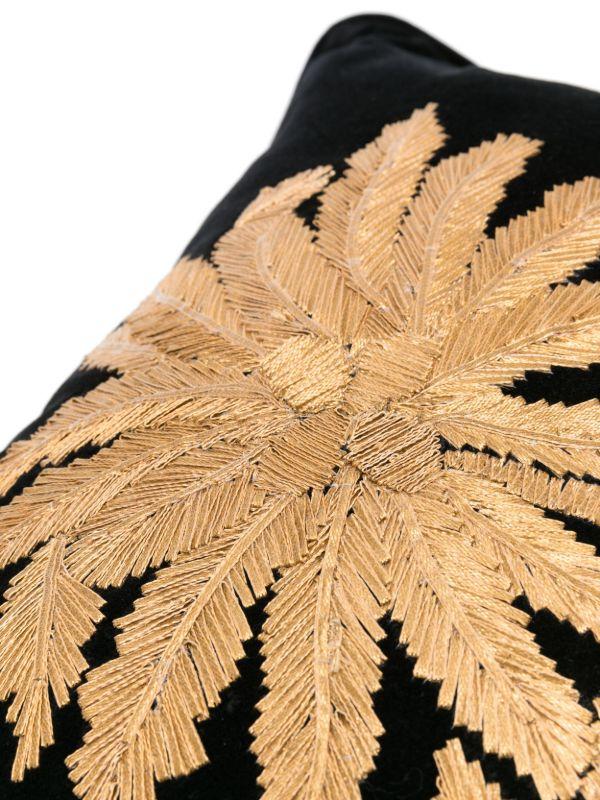 Les-Ottomans X Browns Black Palm Tree-Embroidered Velvet Cushion | Browns Cushions