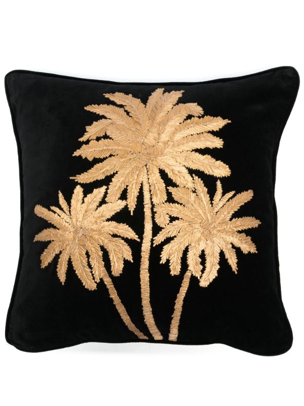Les-Ottomans x Browns Black Palm Tree-Embroidered Velvet Cushion | Browns Cushions