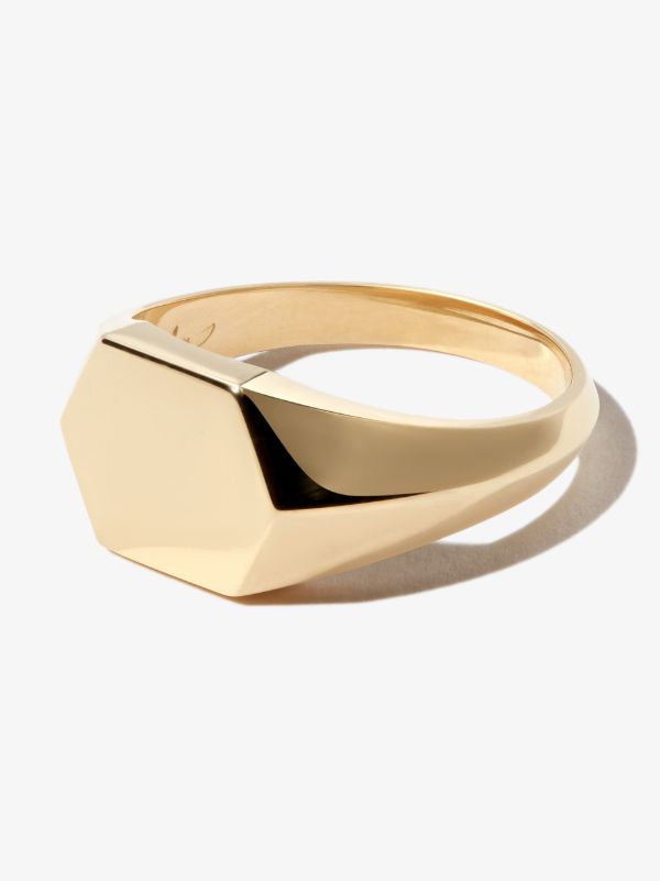 Lizzie Mandler Fine Jewelry 18K yellow gold hex knife edge signet ring | Browns Rings