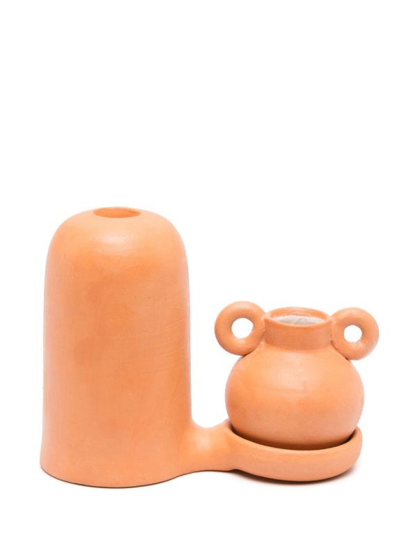 LOLA MAYERAS Orange Blend Earthenware Candlestick | Browns Candle Holders