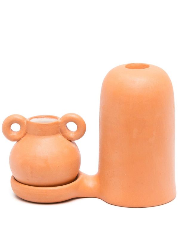 LOLA MAYERAS orange Blend earthenware candlestick | Browns Candle Holders