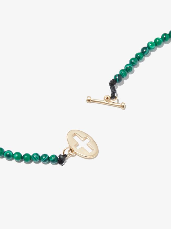 LUIS MORAIS 14K Yellow Gold Cross Beaded Malachite 24 Inch Necklace | Browns Necklaces