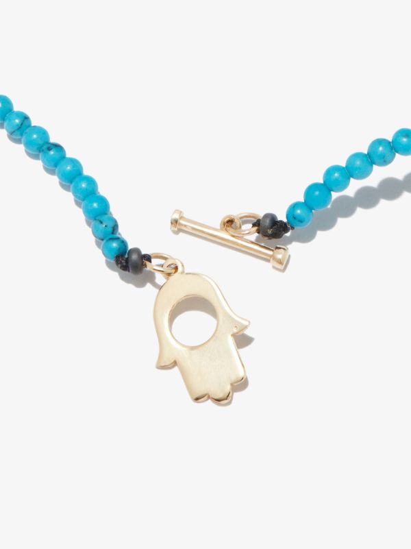 LUIS MORAIS 14K Yellow Gold Hamsa Beaded Turquoise 20 Inch Necklace | Browns Necklaces