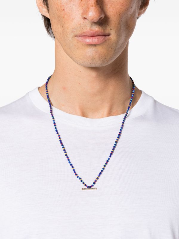 LUIS MORAIS 14K Yellow Gold ID Bar Diamond Beaded Necklace | Browns Necklaces