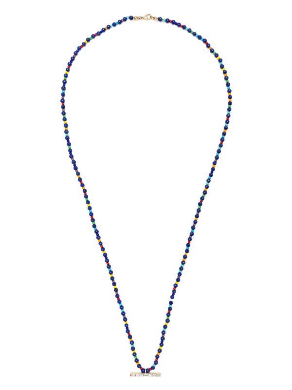 LUIS MORAIS 14K Yellow Gold ID Bar Diamond Beaded Necklace | Browns Necklaces