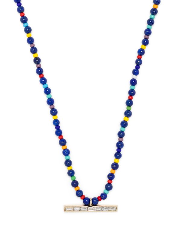 LUIS MORAIS 14K Yellow Gold ID Bar Diamond Beaded Necklace | Browns Necklaces