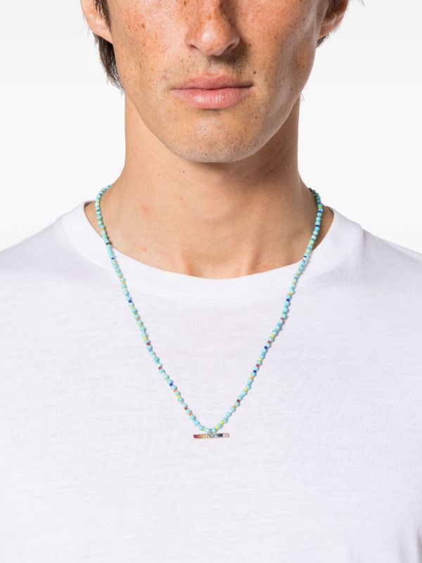 LUIS MORAIS 14K Yellow Gold ID Bar Sapphire Beaded Necklace | Browns Necklaces