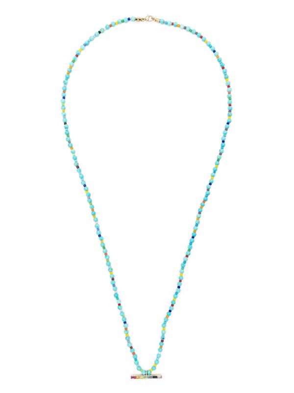 LUIS MORAIS 14K Yellow Gold ID Bar Sapphire Beaded Necklace | Browns Necklaces