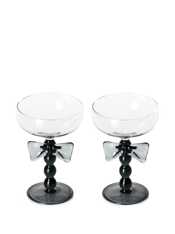 Maison Balzac Black Bow Coupes Glasses Set | Browns Glassware
