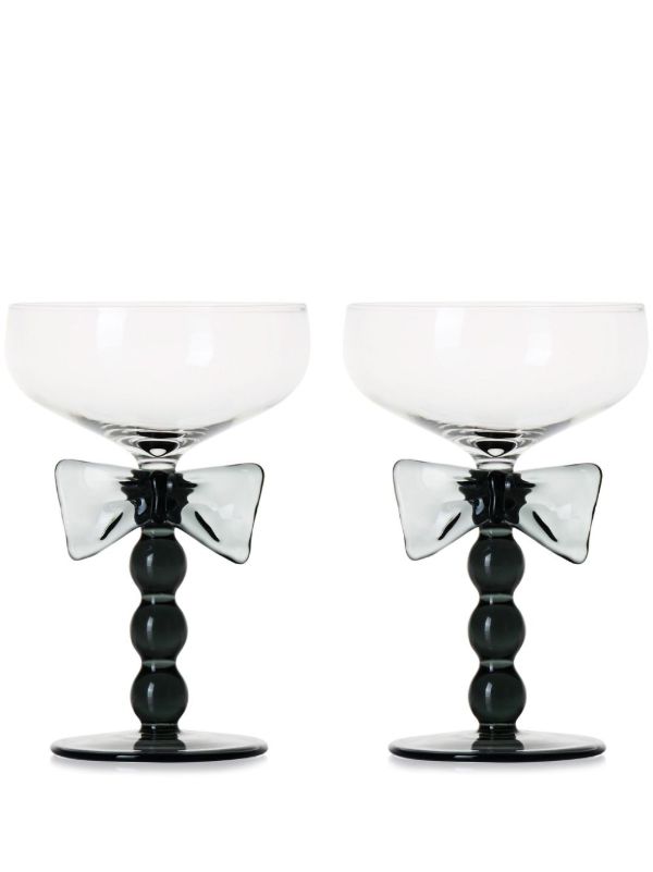Maison Balzac black Bow Coupes Glasses Set | Browns Glassware