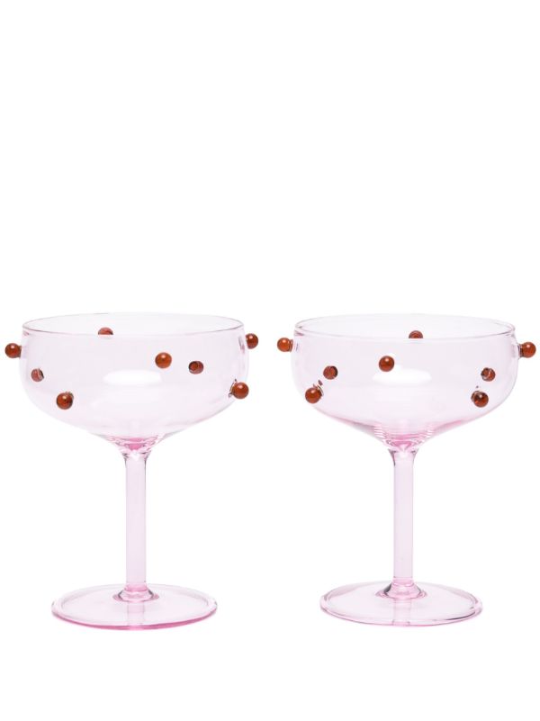 Maison Balzac Pink And Amber Red Pomponette Glass Set | Browns Glassware