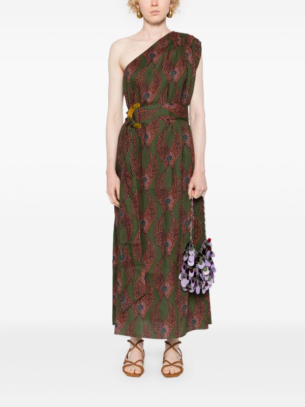 Maison La Plage Green Ravello One-Shoulder Dress | Browns Day Dresses