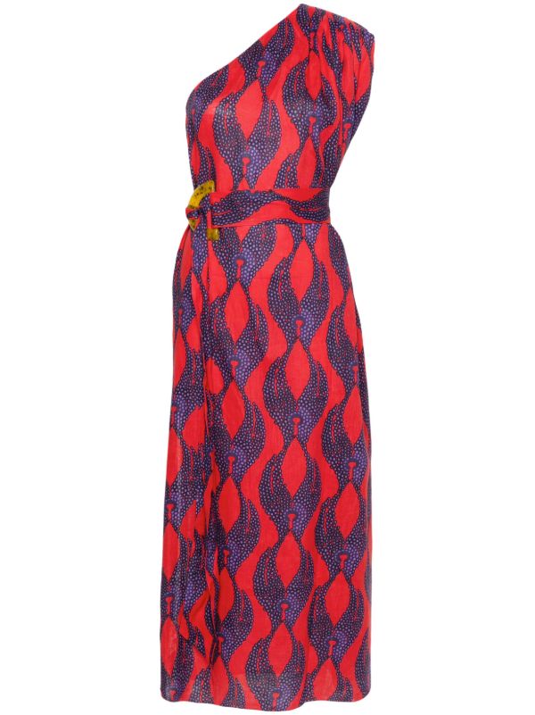 Maison La Plage Red Ravello One-Shoulder Dress | Browns Day Dresses