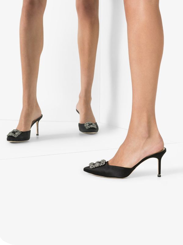 Manolo Blahnik Black Hangisi 70 Satin Pumps | Browns Mules
