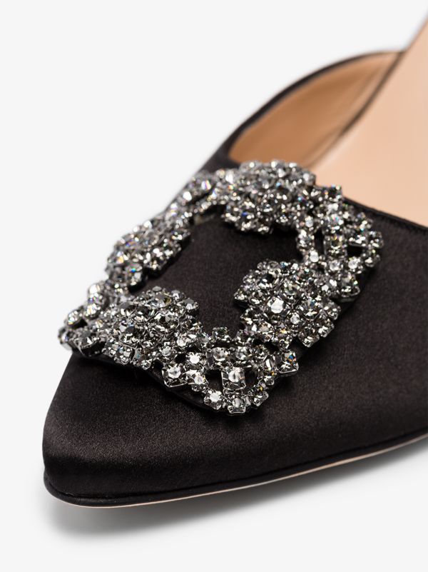 Manolo Blahnik Black Hangisi 70 Satin Pumps | Browns Mules