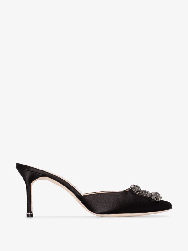 Manolo Blahnik black Hangisi 70 satin pumps | Browns Mules