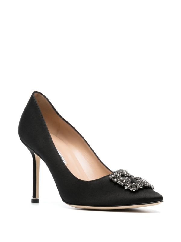 Manolo Blahnik Black Hangisi 90 Crystal Satin Pumps | Browns Pumps