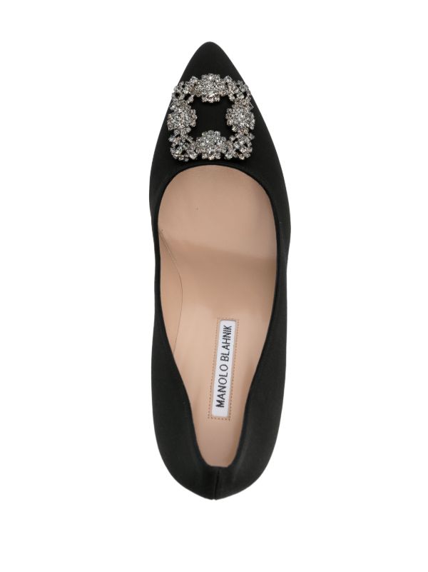Manolo Blahnik Black Hangisi 90 Crystal Satin Pumps | Browns Pumps