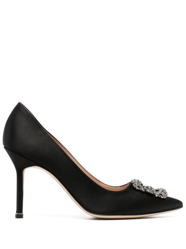 Manolo Blahnik Black Hangisi 90 Crystal Satin Pumps | Browns Pumps