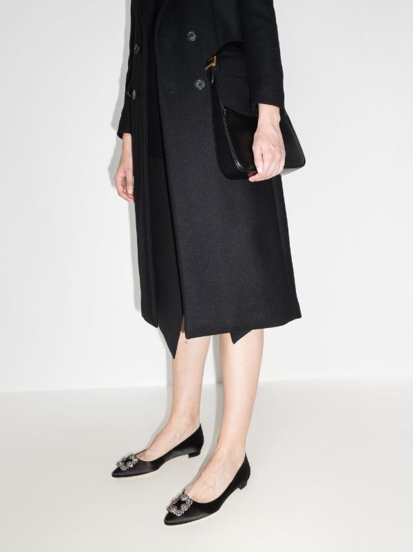 Manolo Blahnik Black Hangisi Crystal Satin Ballet Pumps | Browns Pumps