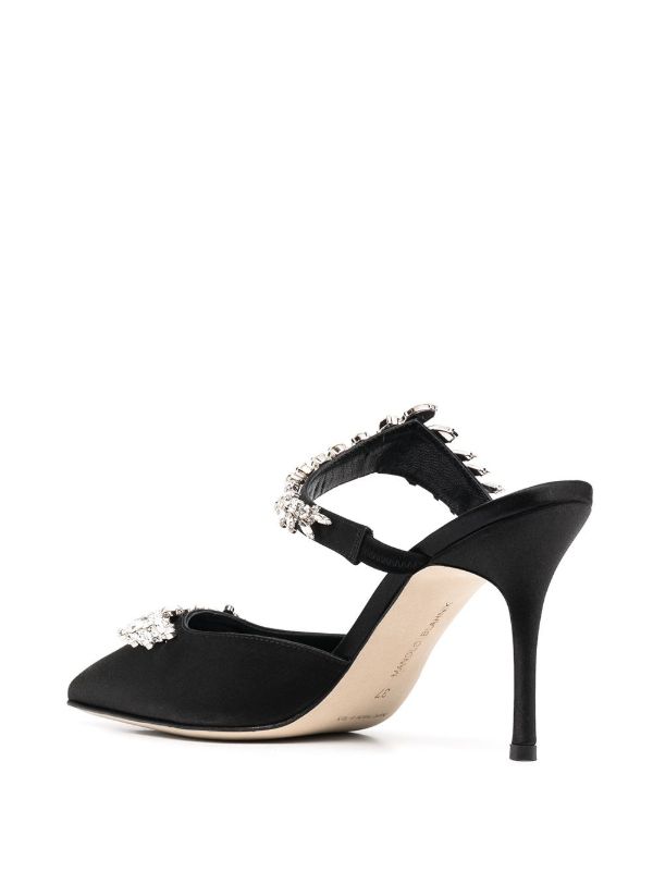 Manolo Blahnik Black Lurum 90 Crystal Satin Pumps | Browns Pumps