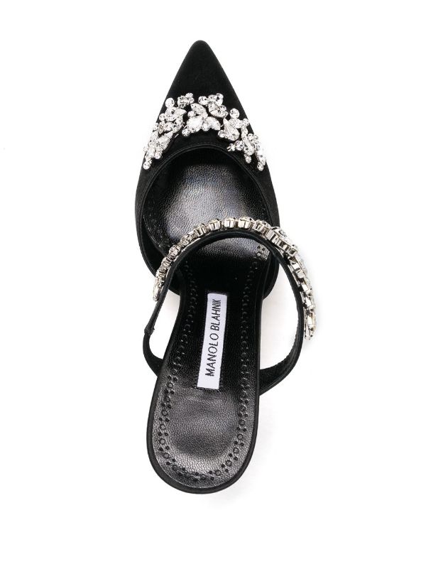Manolo Blahnik Black Lurum 90 Crystal Satin Pumps | Browns Pumps