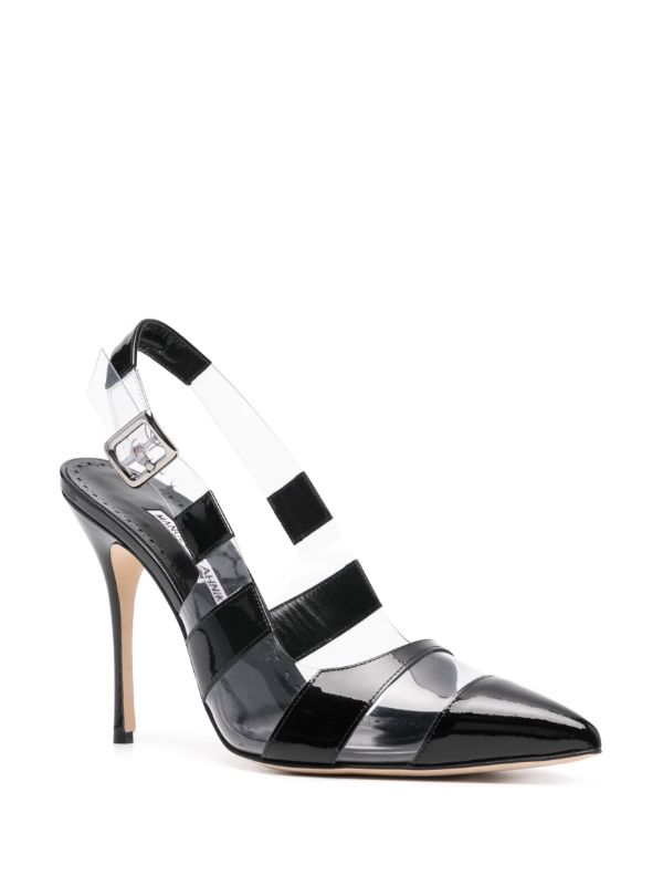 Manolo Blahnik Black Uxra 70 Striped Pumps | Browns Pumps