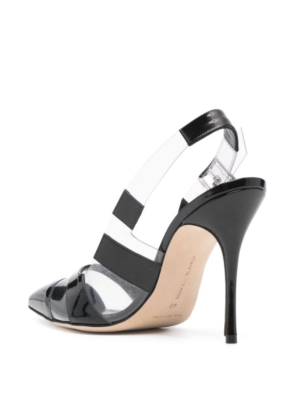 Manolo Blahnik Black Uxra 70 Striped Pumps | Browns Pumps