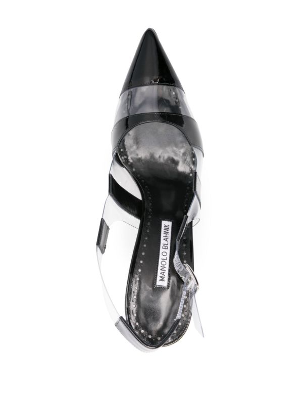 Manolo Blahnik Black Uxra 70 Striped Pumps | Browns Pumps